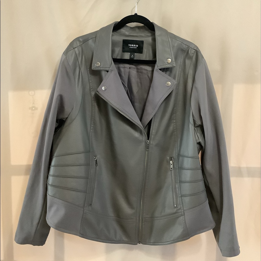 Torrid faux leather moto style grey jacket